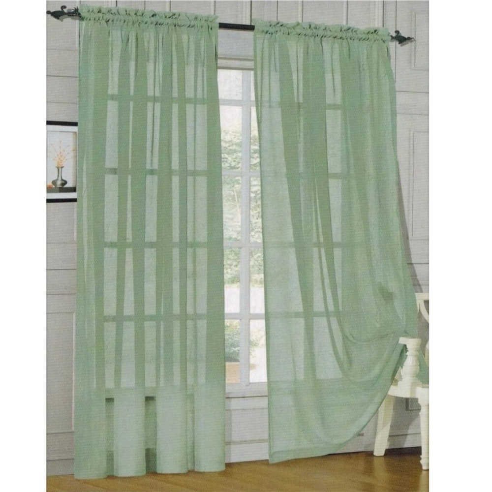 Light Sage Sheer Curtain Panel Set